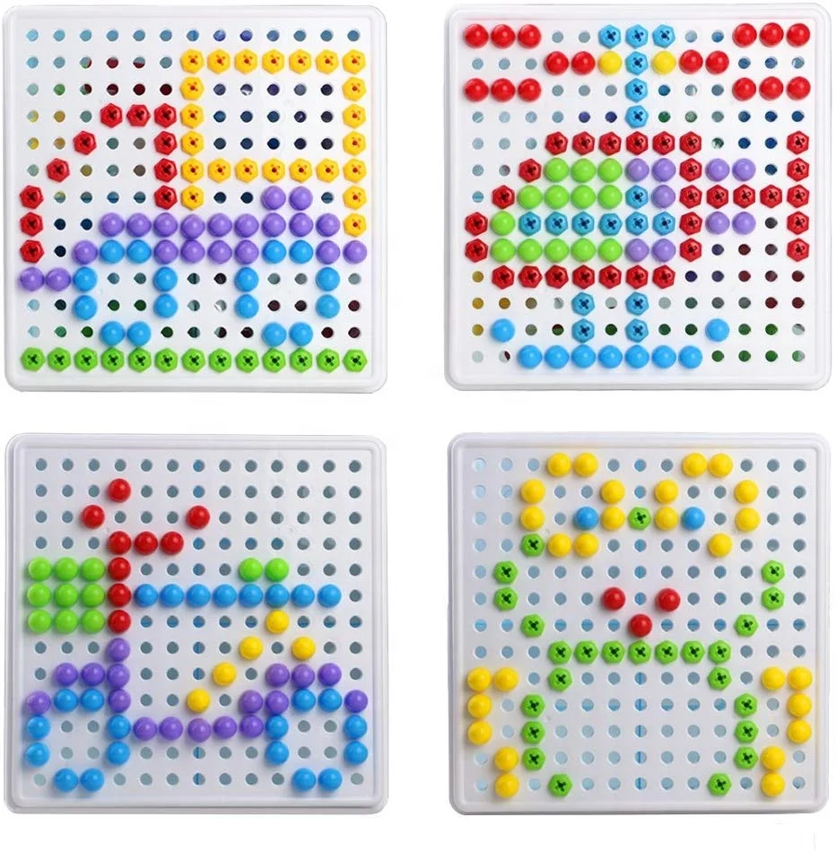 
Pegboar Toy Construction Toys Creative Building Blocks Bricks Diy Mosaic Puzzle Bolt and Mushroom Nails 2 in 1 with Storage Box 