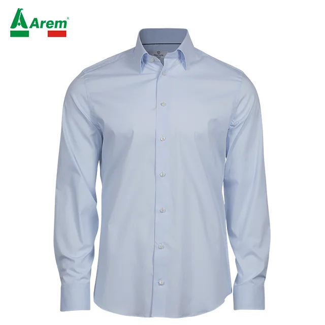 For B2B Button collar Cotton Elastane Fused collar cuffs Back yoke darts back Curved hem men Stretch Luxury Shirt corporate
