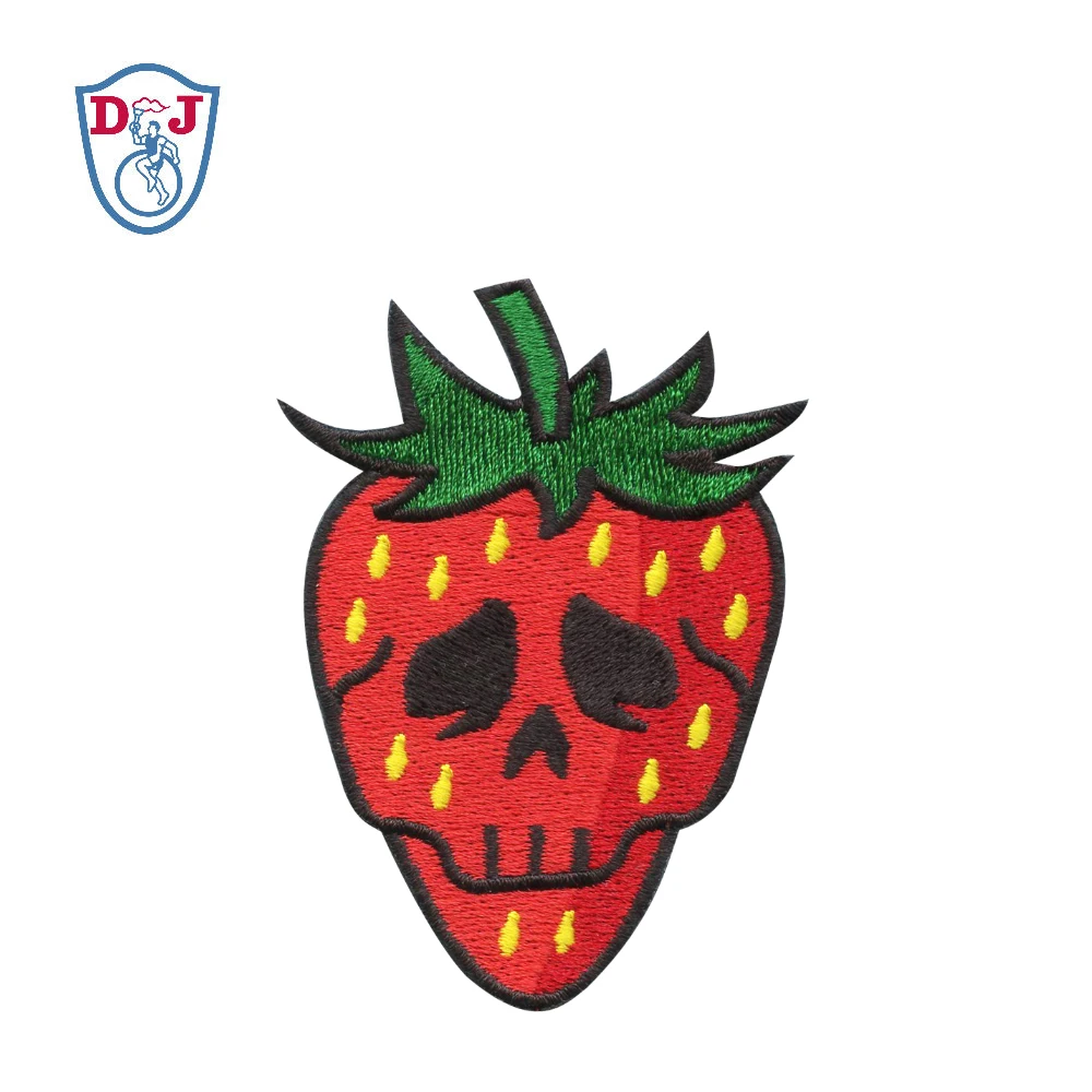 Recycled Fabric Skull Strawberry Patches Embroidery Iron On Badge