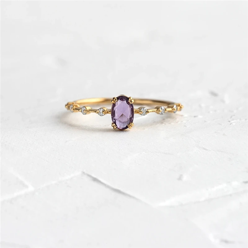 CANNER In Stock Jewelry 18K Gold Plated 925 Sterling Silver Purple Zircon Ring For Woman Ladies