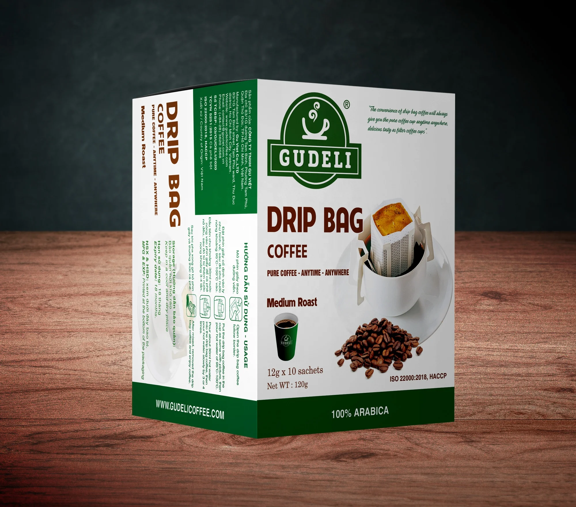 
Vietnamese Coffee Arabica Ground Coffee with Drip Filter Sachet Bag 