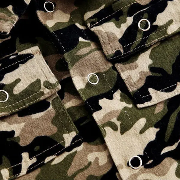 Wholesale Military Camo Outfits Baby Boy Girls Romper Button Long Sleeve Jumpsuit For Girls