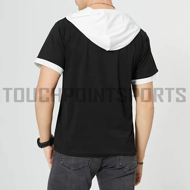 OEM custom mens half zip brown short sleeves sport running summer hoodie with fixed hood