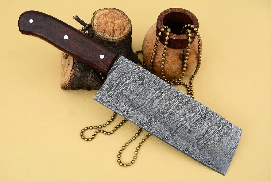 Handmade Damascus Cleaver with wooden handle,Hunting, Meat Cleaver, Kitchen Cutlery, Survival, Camping,