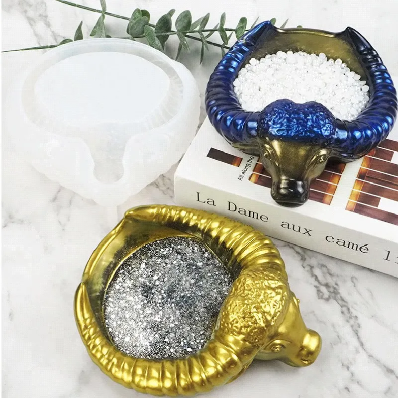 Bull Horn Head Silicone resin mold For Making Jewelry Mat Gold OX Ashtray Necklace Ring Storage Box Shiny Table Tray Tool Chuhan