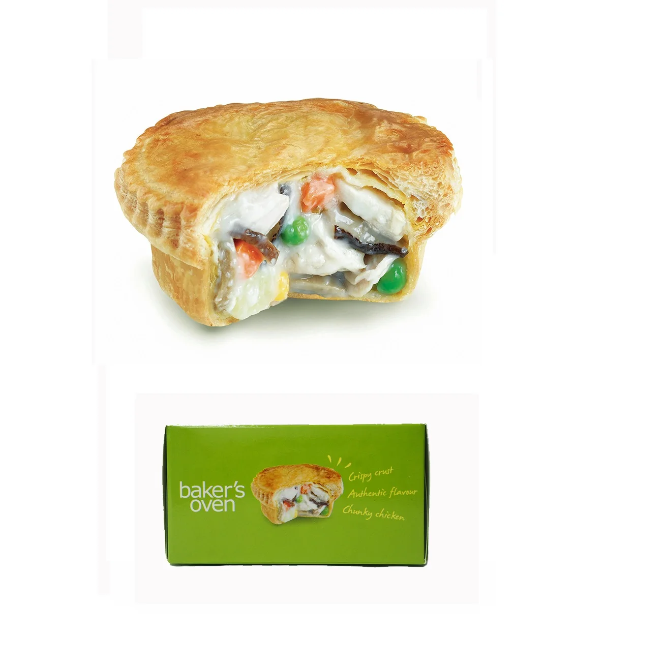 
150g Normal Frozen Creamy Salty Mix Vegetable Spinach Round Chicken Pie Pastries With Colored Box Packaging 