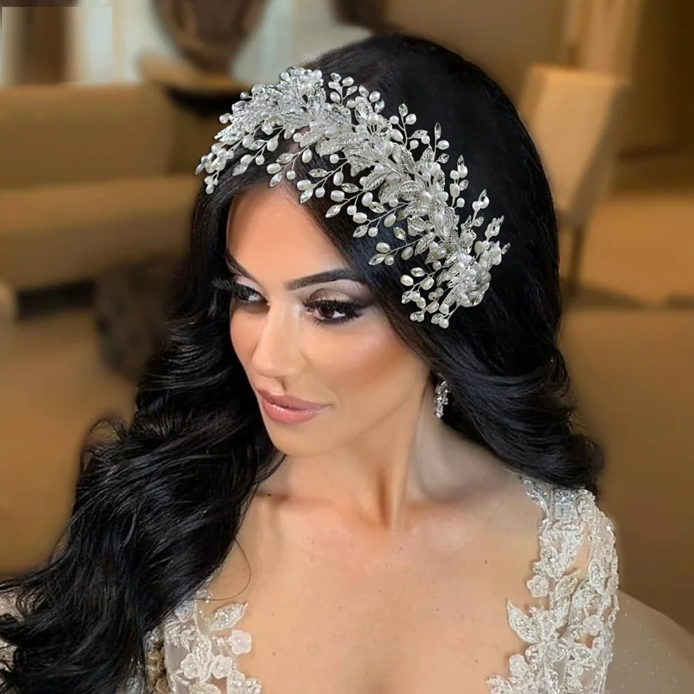Luxury Rhinestone Wedding Headbands Glass Tiara Crystal Headpiece Bridal Hair Accessories Sliver Golden Headband