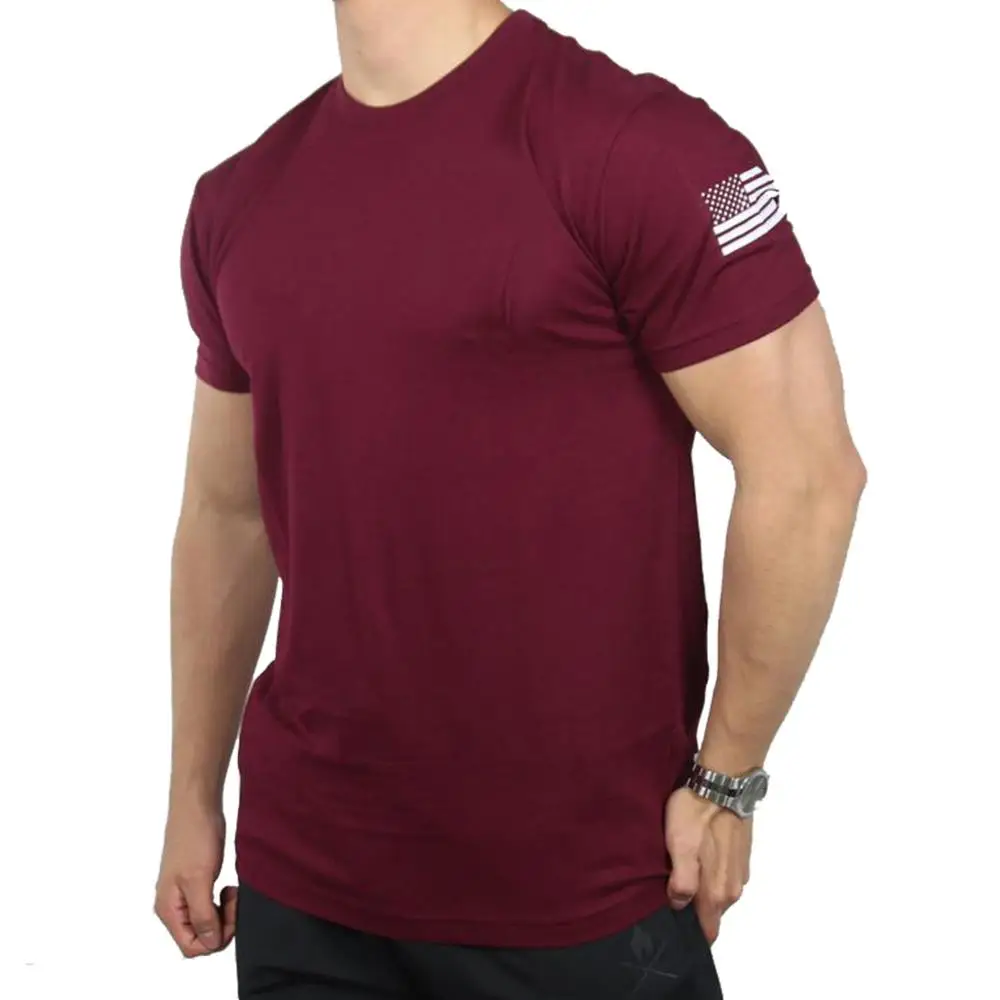 95% cotton 5% spandex curved hem Gym T shirt custom printed Mens Fitness T shirt