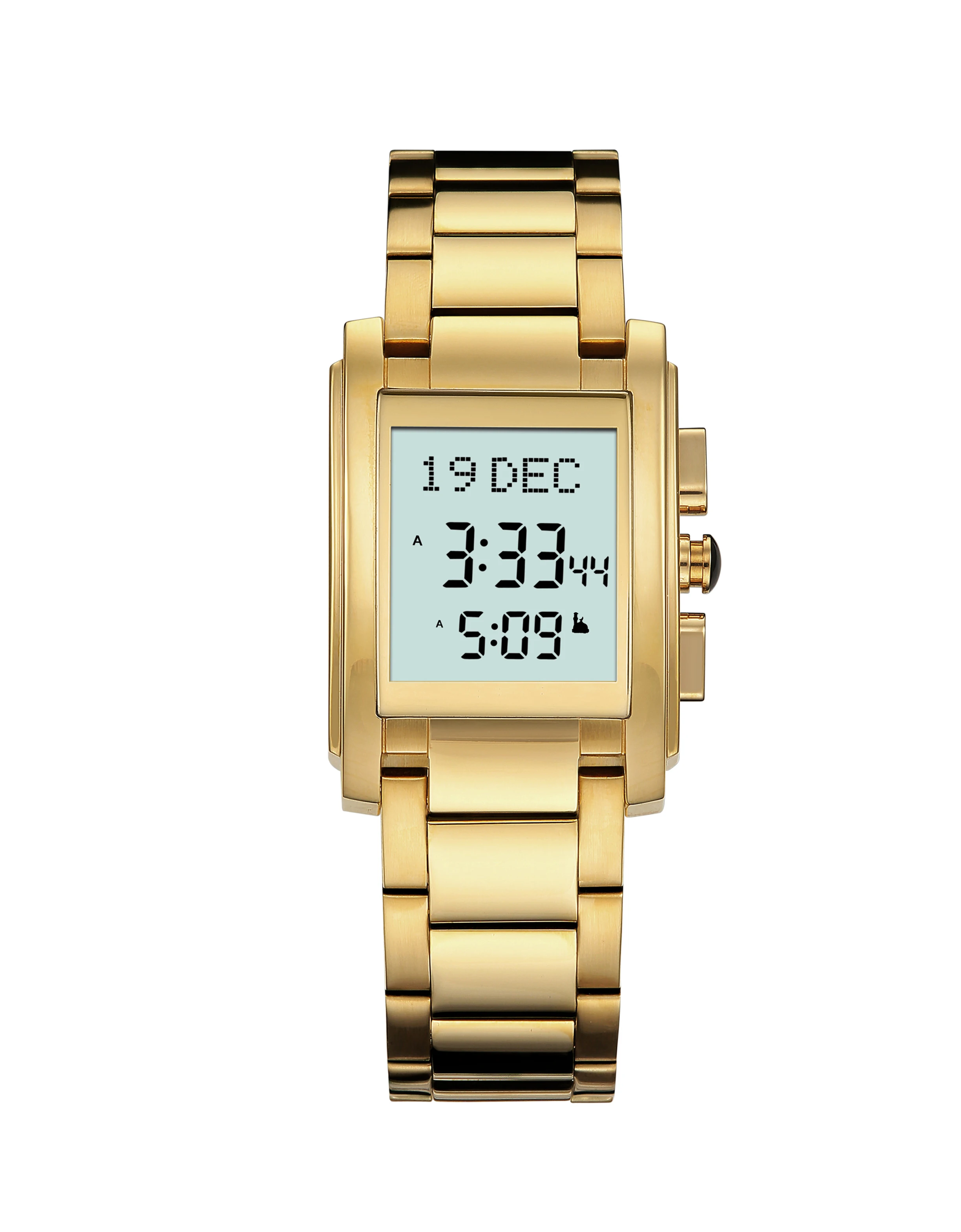 Алазань кварцевые часы Фабричный исламский мусульманский времени азана alfajr прямоугольник из нержавеющей стали Молитва Компас водонепроницаемые