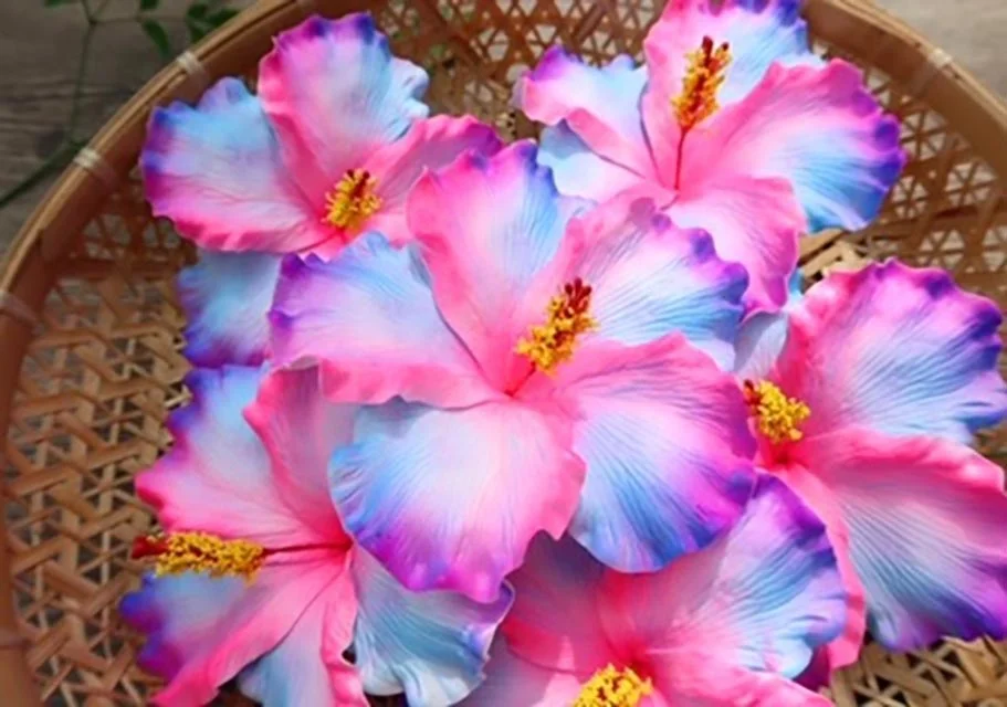 Best seller good quality Handcraft Handmade artificial hibiscus foam flower with special tattoo and color pattern