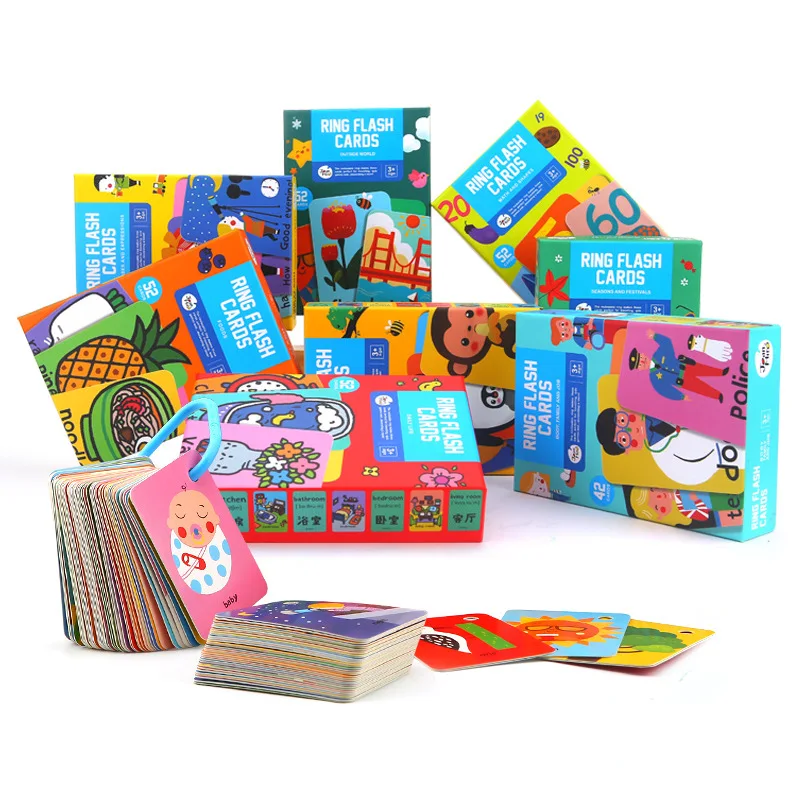 Ring Custom Printed Educational Alphabet ABC Sight Words Learning Kids Flash Cards Playing Cards Printing