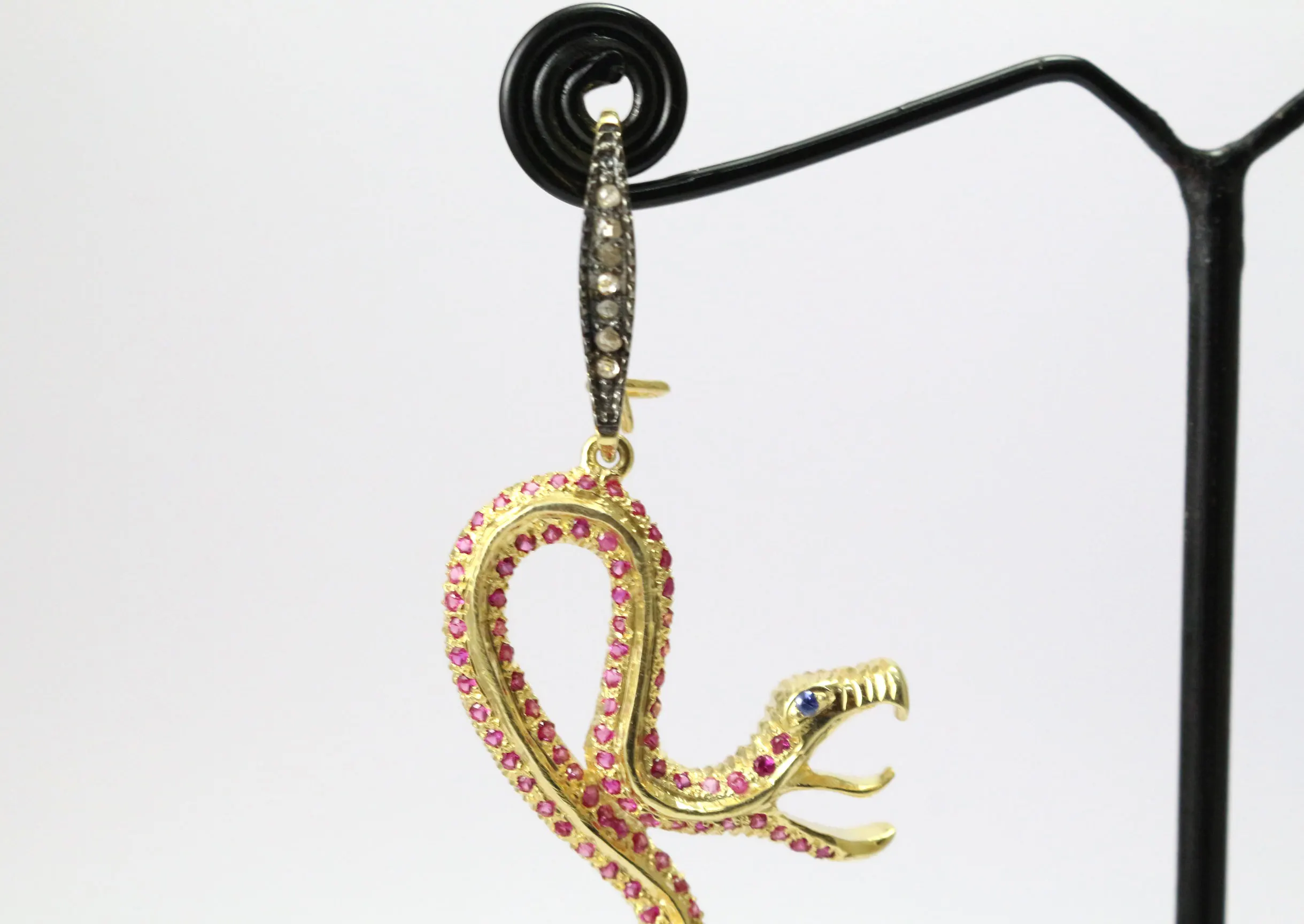 Designer Victorian Dragon Handmade Earring 925 Sterling Silver with 18k Gold  Jewelry