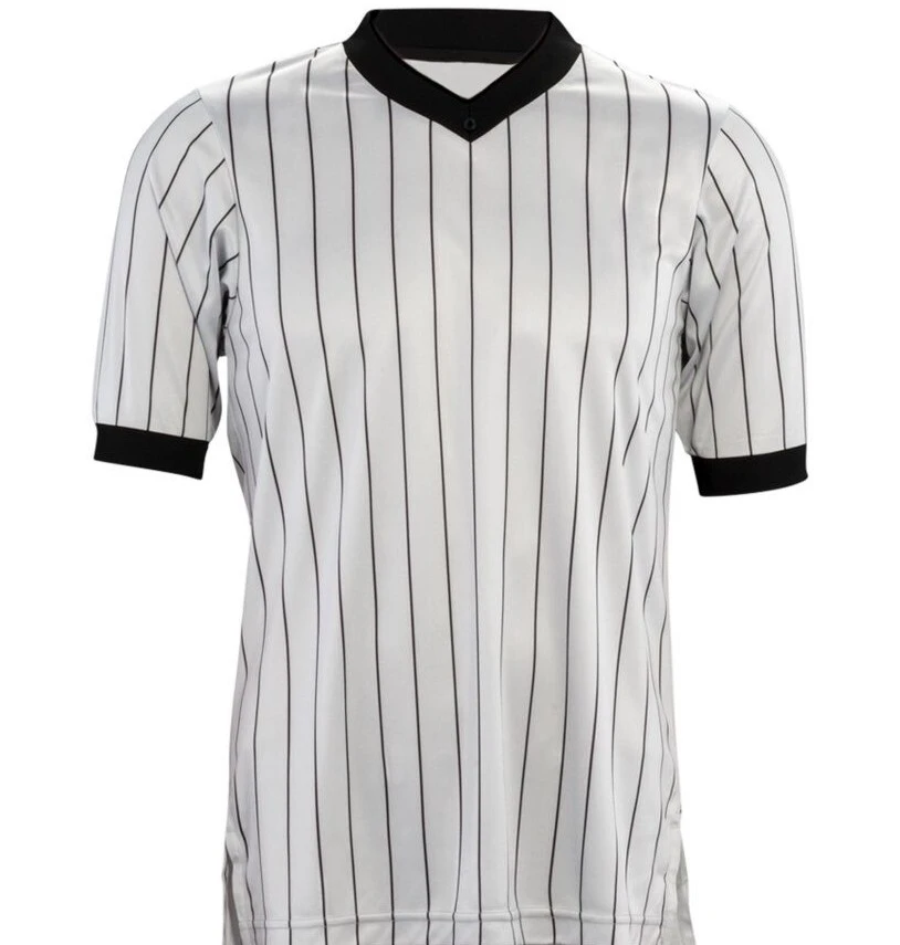 Sportswear Basketball Referee Shirt Gray Pinstripe Black Side Panels Umpire Jersey Adult V-Neck Basketball Referee Shirt