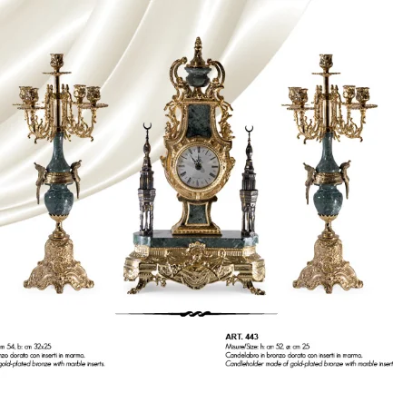 
top qualtiy italian handcrafted table desk clock with candleholder 