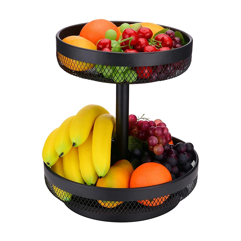  Настольная 2 яруса Декоративная Металлическая черная железная кухонная подставка для фруктов овощей хлеба