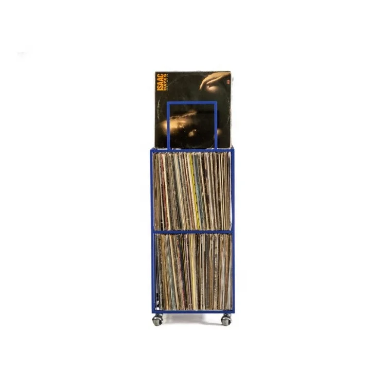 2 Levels  Vinyl Record Storage Album Stand Crate Cart with 4 Wheels