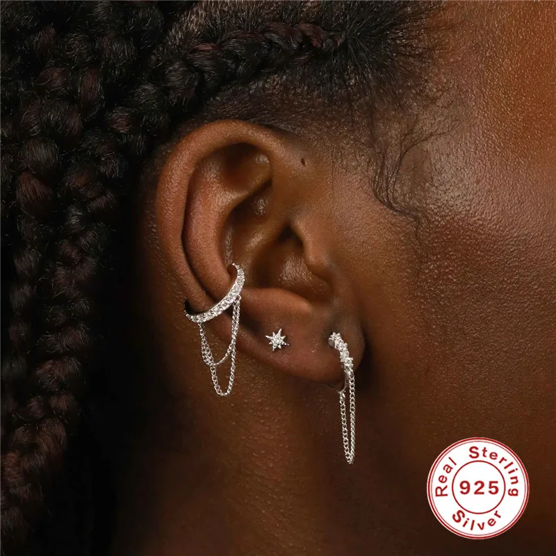 CANNER New Design Simple 925 Sterling Silver Ear Cuff Wholesale Geometric Chain Tassel Ear Cuff Earrings