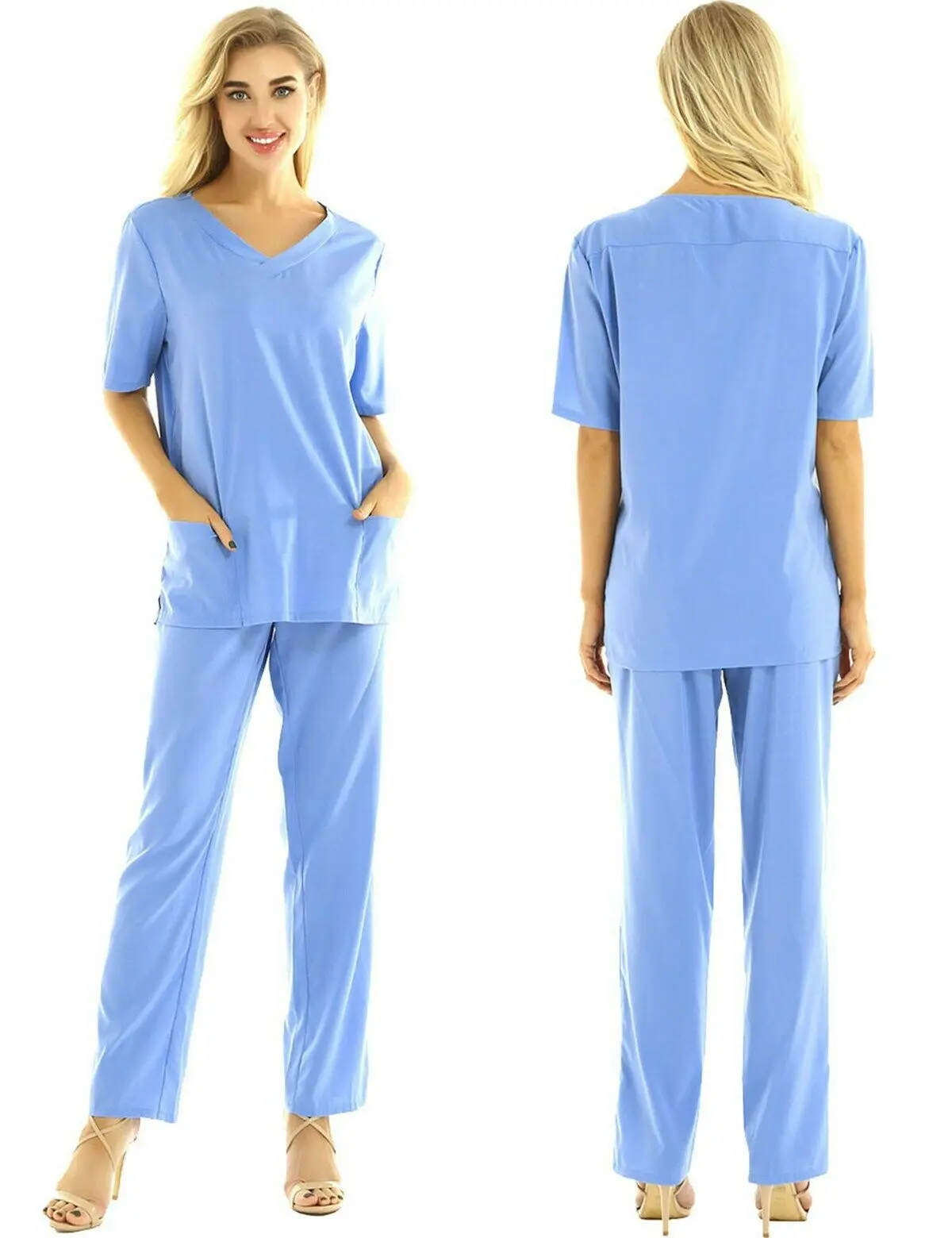 Unisex Medical Doctor Nursing Scrub Set Tops Pants Hospital Uniform Costume