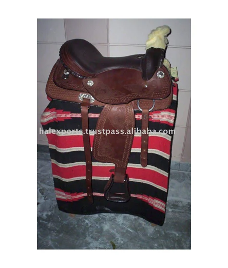 High Quality Horse Western Saddle On Pure 100% Indian Leather With Hand Carving And Fur Cushion Padding