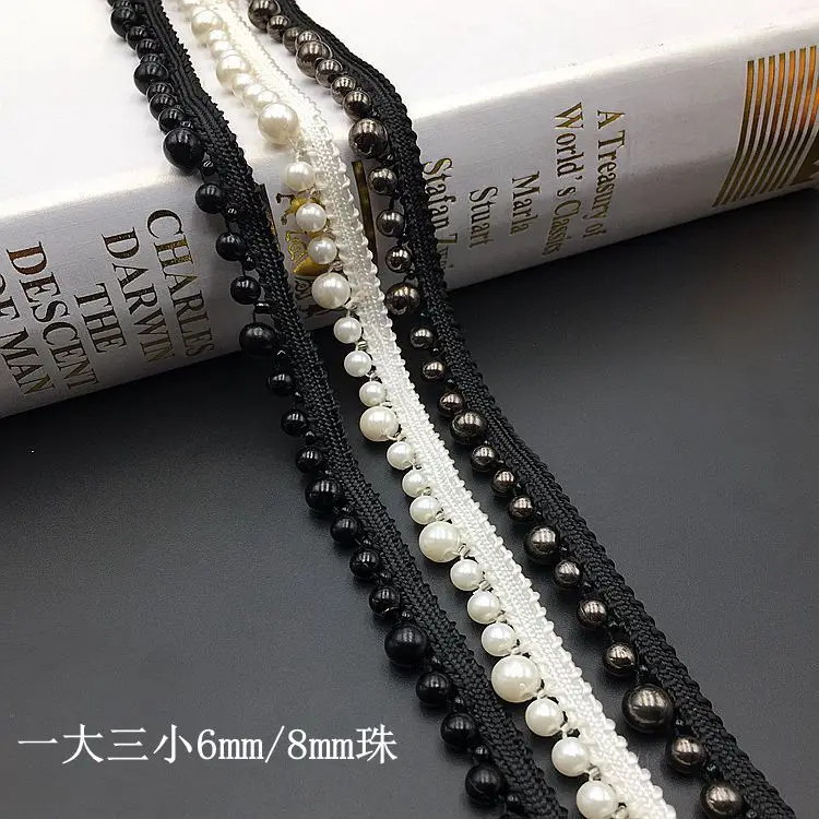 
GUGUTREE Pearl Beaded Lace Edge Trim,beads laces trims Ribbon,Bridal Dress Tassels braid pearls DIY accessory appliques,KZ203266 