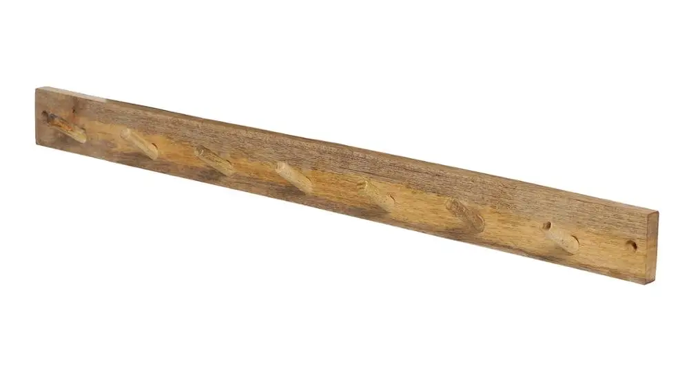 7Hooks Rail Mango Wood Wall Mounted Multifunction Coat Hook Rails 50X5X4CMS Natural Finish Handmade Wooden Wall Mounted Hooks
