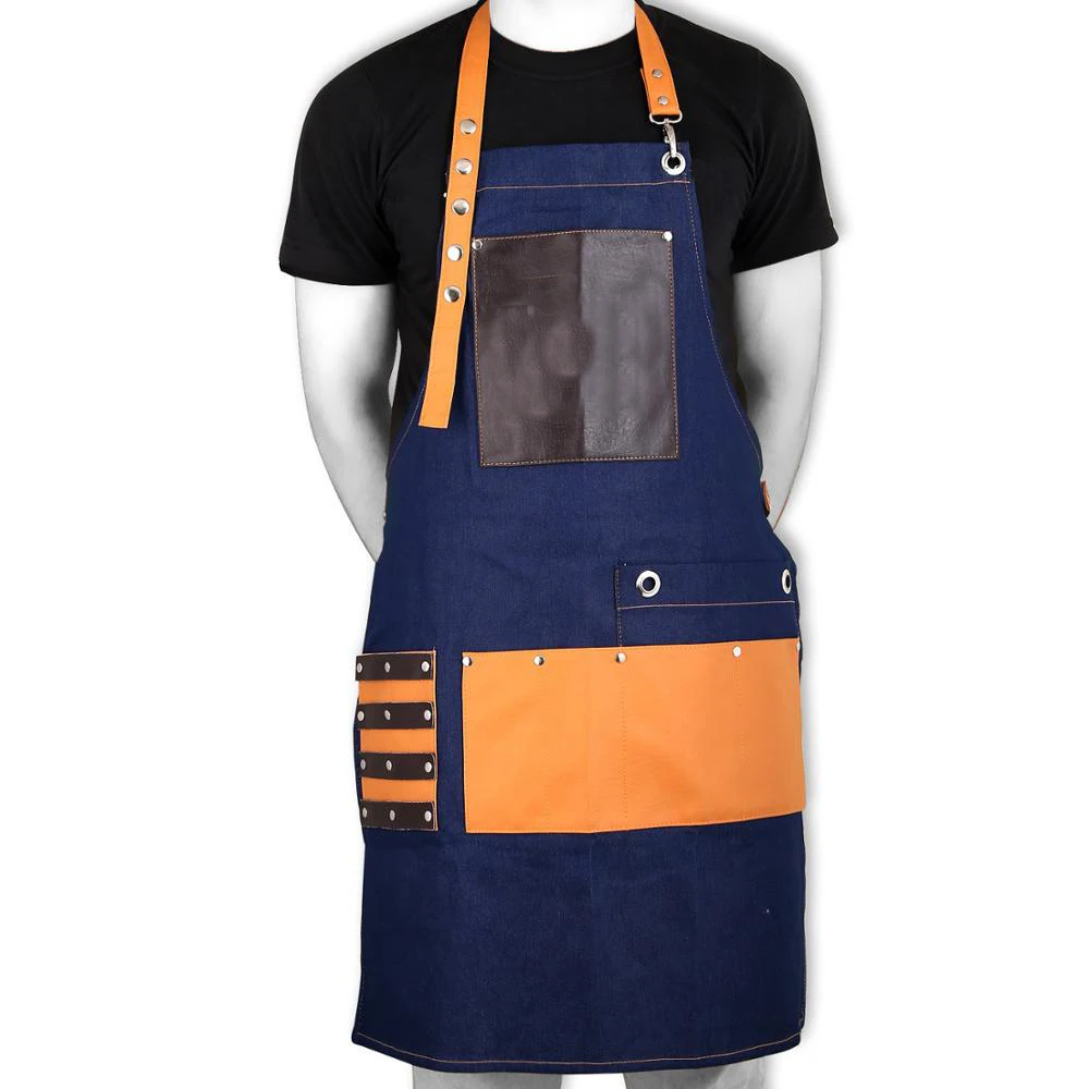  Новый стиль парикмахерские джинсовые фартуки синего цвета с карманами унисекс парикмахерский фартук
