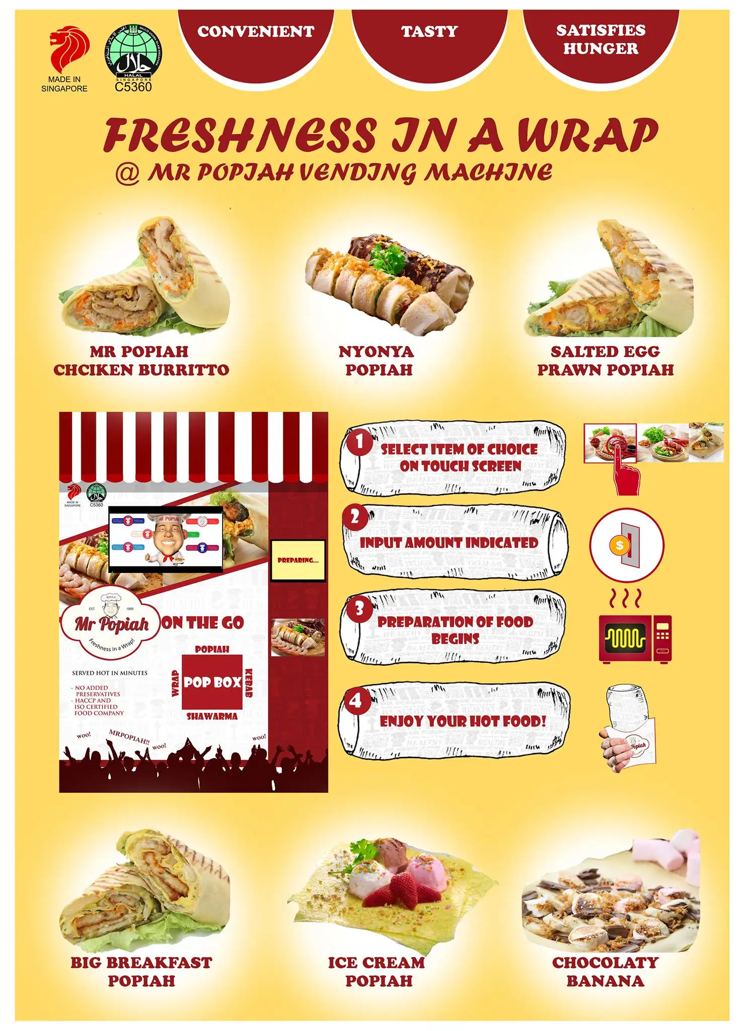 Singapore Commercial Service Equipment Mr Popiah Vending Machine With Warranty 1 Year And Customized dimension