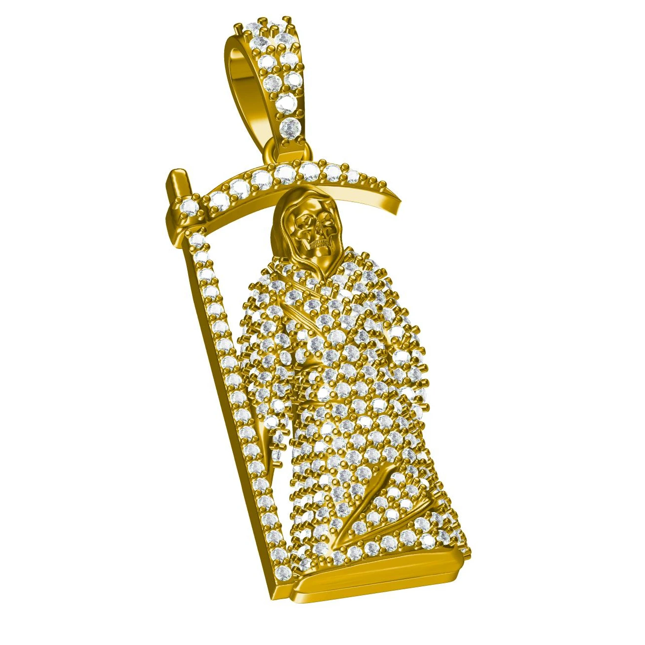 SANTA MUERTE Pendant Hiphop Jewelry Charms with Real SI Diamond in 10K Yellow White Gold Gift CHRISTIAN IGI Letter Micro Insert