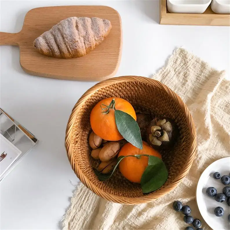 Плетеная корзина для хранения из ротанга настольный ротанговый контейнер фруктов хлеба орехов конфет ручной работы