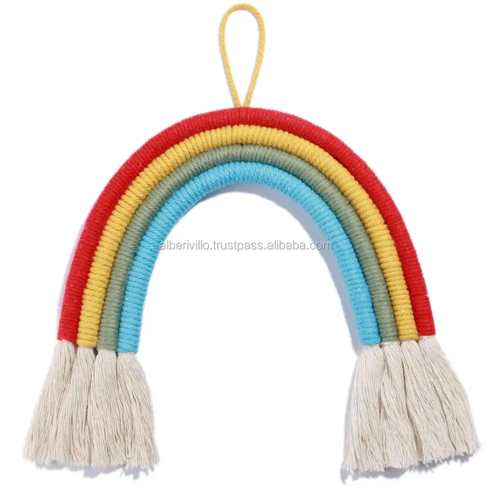 Nordic Cotton Handmade Baby Bohemian Tapestry Home Decor Ornaments Rainbow Wall Hanging Colorful Macrame Rainbow from India