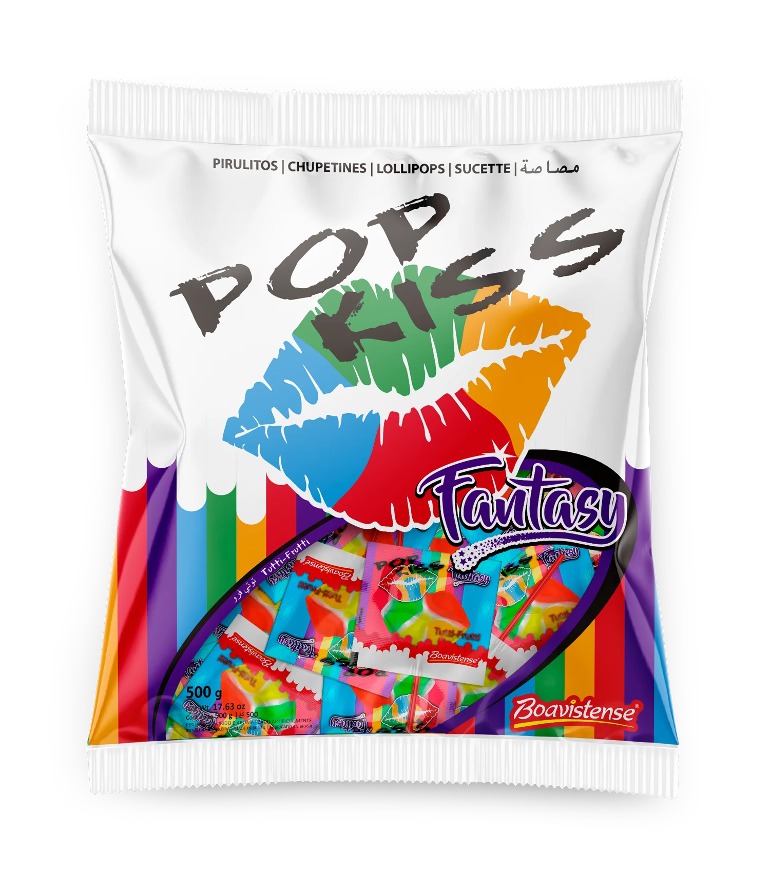 
69119 - Pop Kiss Fantasy Tutti - Frutti Flat Lollipop 10g 24x50un 