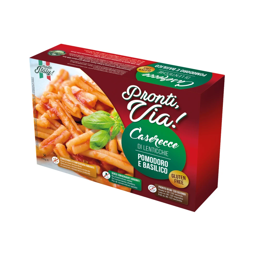 Высококачественная итальянская еда для веганов, готовая к употреблению безглютеновая паста «PRONTI VIA» Casarecce из томатов и базилика, 300 г