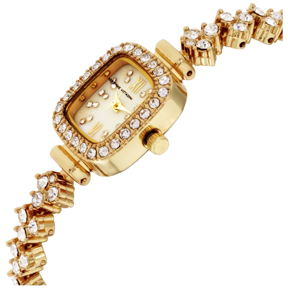  Adrienne Vittadini женские золотистая цепочка аналоговые кварцевые квадратные часы с украшением в виде кристаллов детали