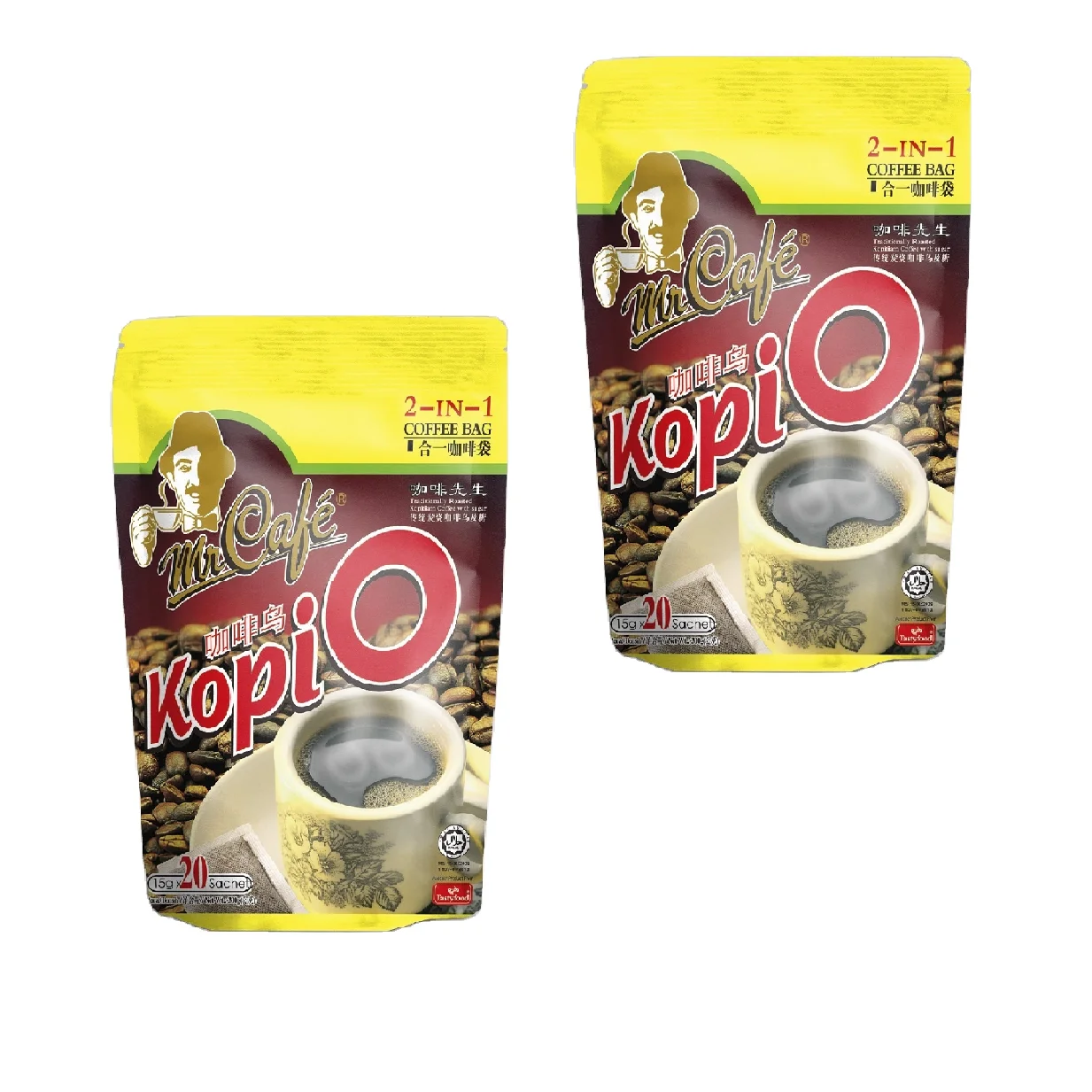 Best Selling Energize Caffeinated Mellow Breakfast Bag MR CAFE Instant Roasted Kopi O / 2 in 1 15g x 20s x 30p