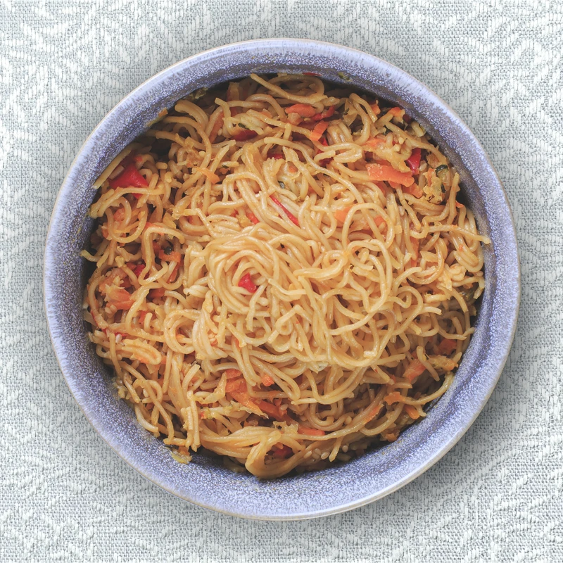 Vegetable Chop Suey/ Red Chicken Curry with sauvage rice/Vegetable Cous Cous made with soya sauce, ready to eat, chilled.