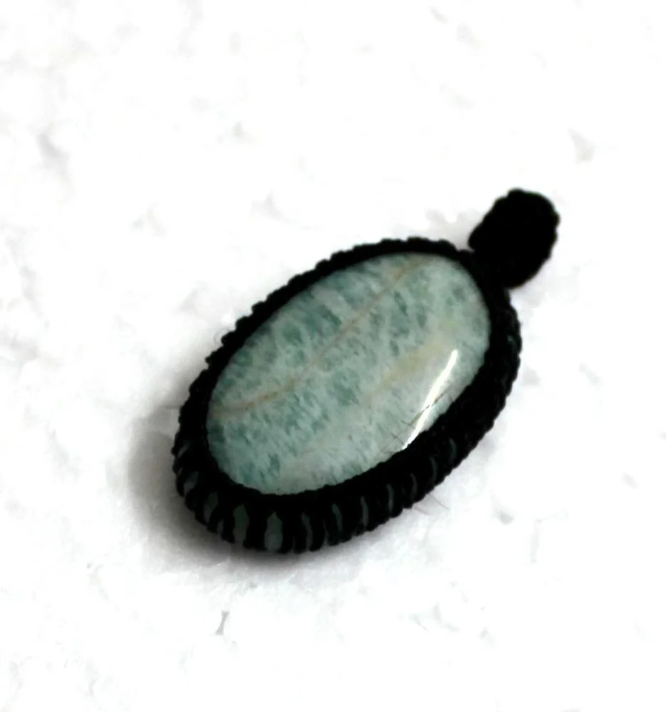 Trending Amazonite Oval Cabochon Macrame Cord Wrap Stone Pendant Crystal Healing Stones Piedras Naturales
