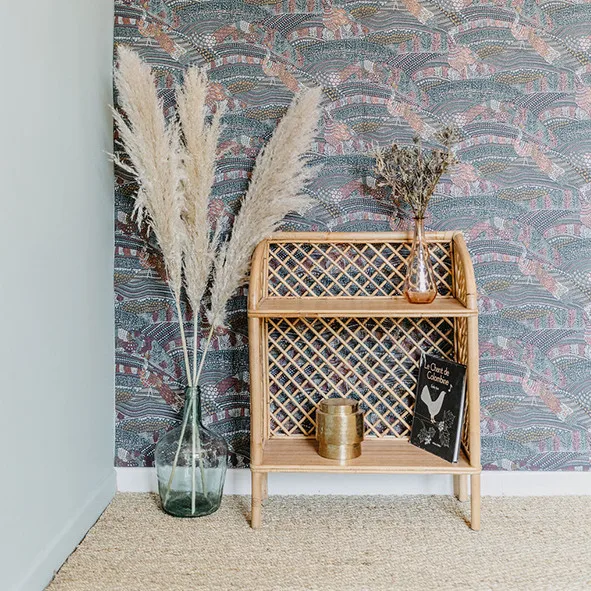 Винтажная книжная полка из ротанга, книжный шкаф из ротанга