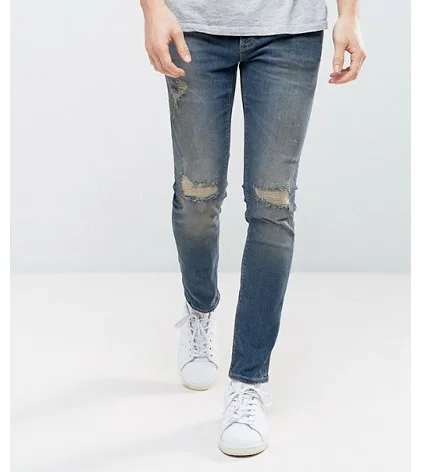 Shemax 2024 OEM New Fashion Top Selling High Quality Custom Wholesale Pakistan Skinny Jeans With Rips In Dark Vintage Wash