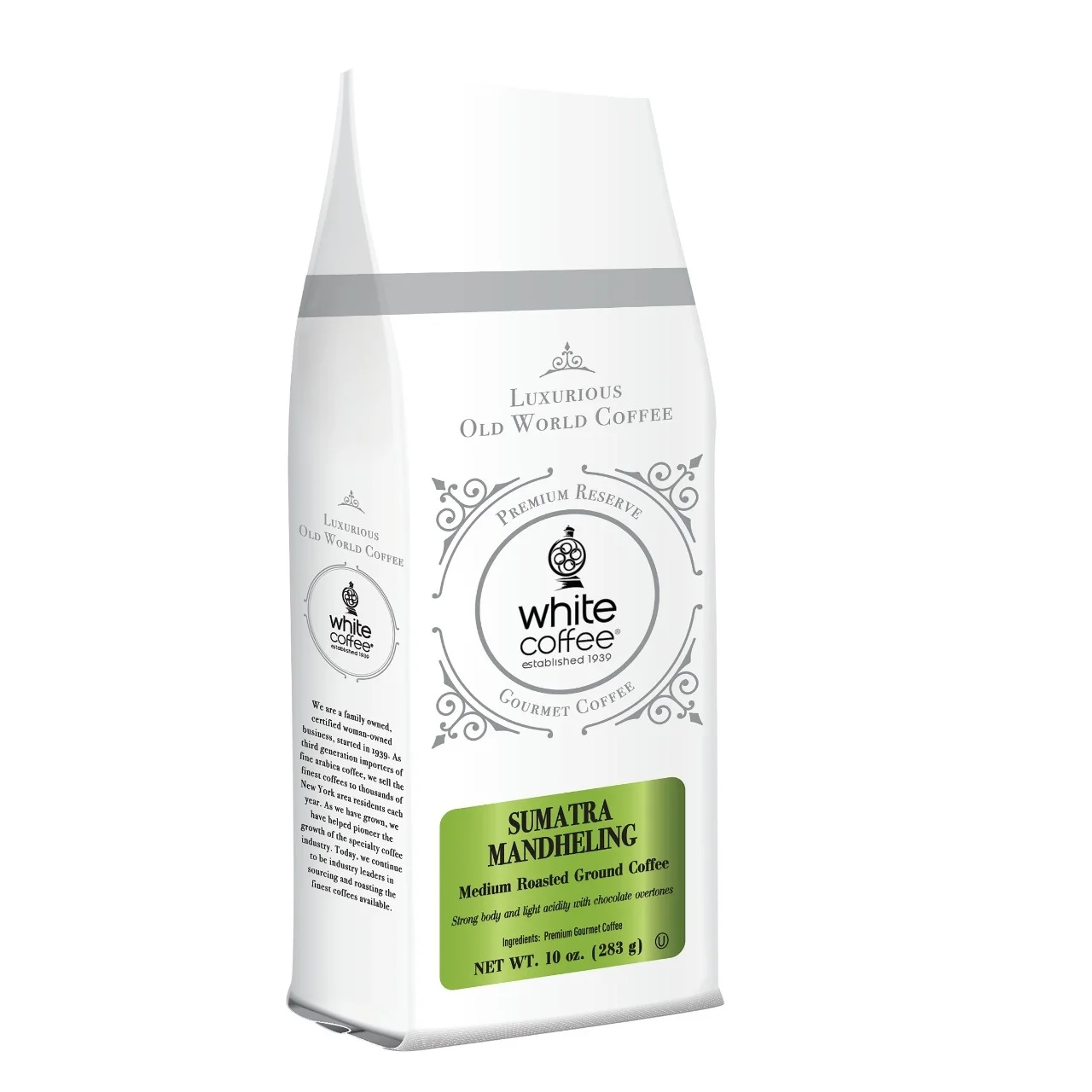 
White Coffee Roasted Ground Coffee 100% Arabica Ground Coffee Chosen with Care. 