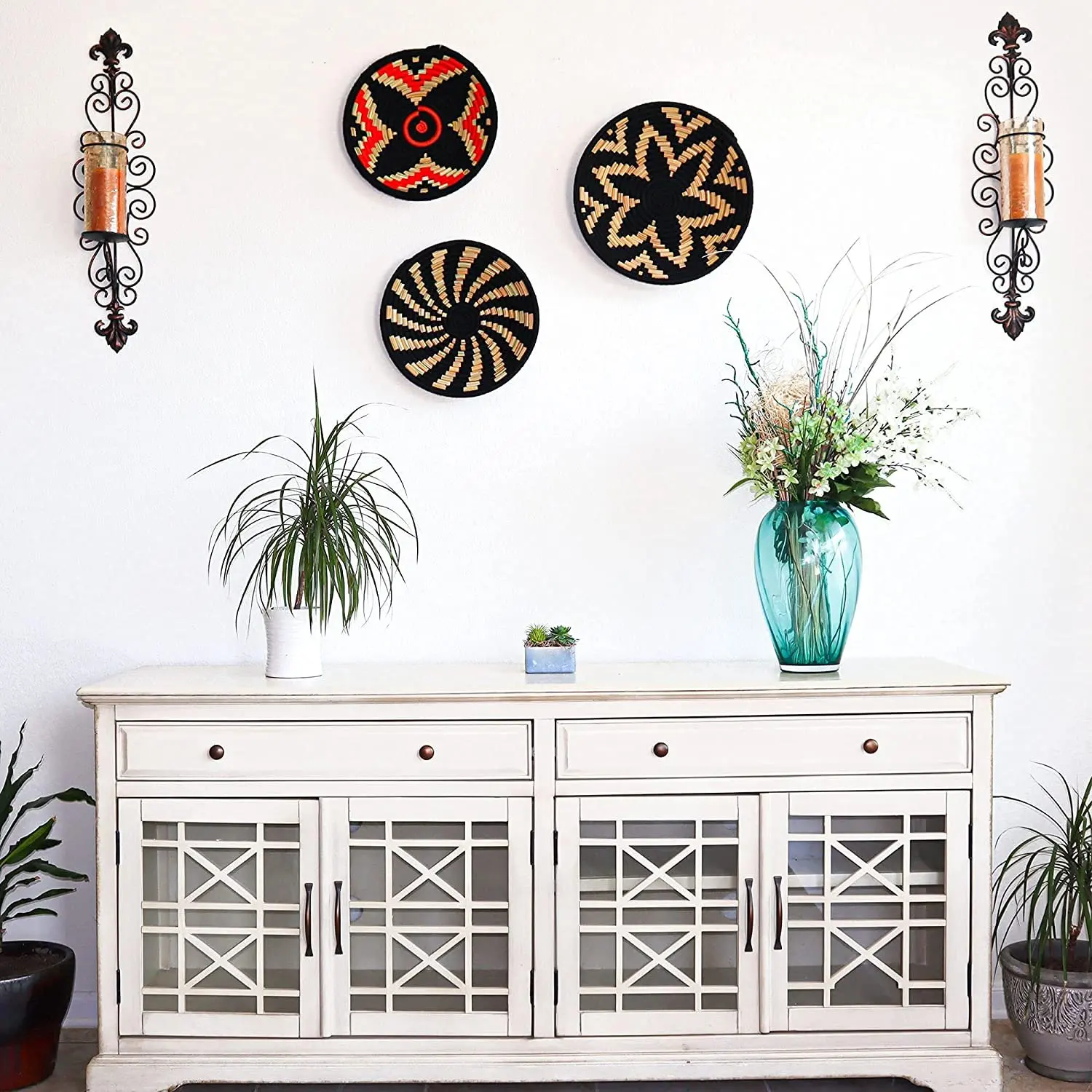 Large Boho Woven Wall Basket Decor Set of Four Handmade Wall Art made from Natural Seagrass Ready to Hang