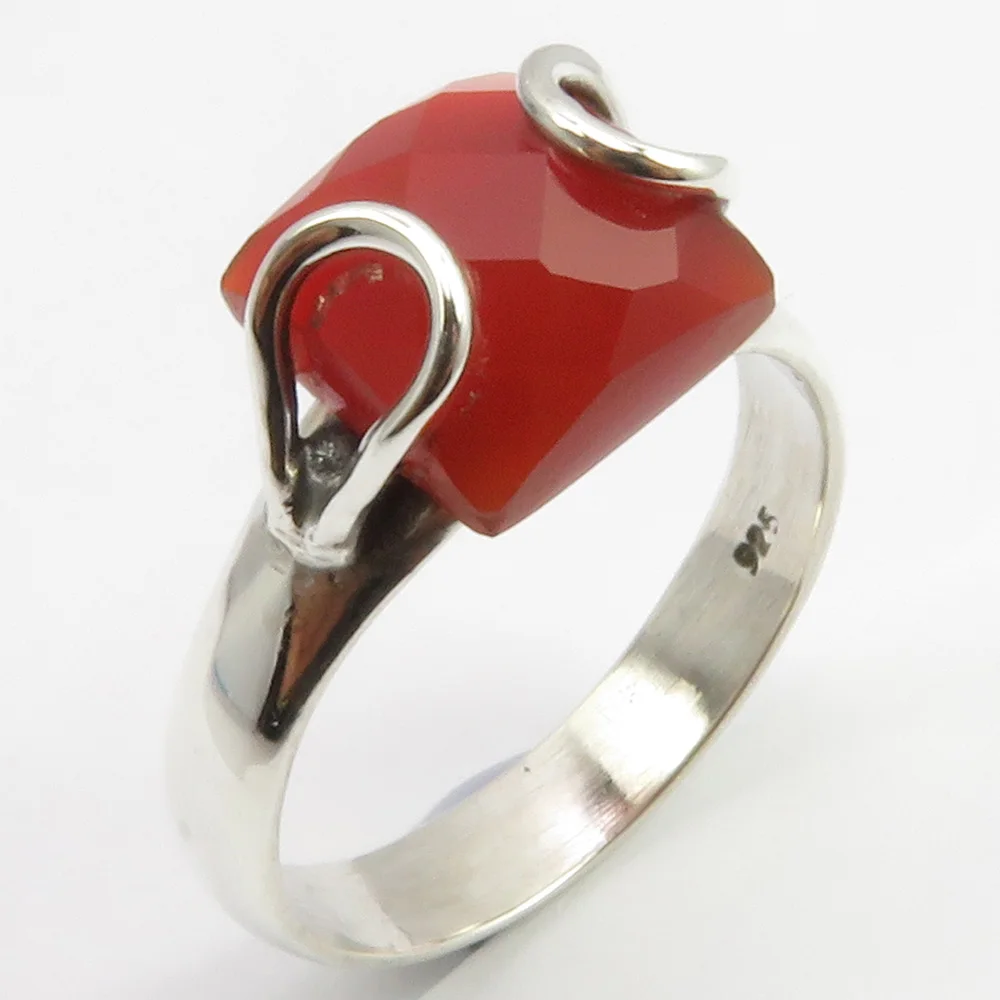 
925 Solid Silver Carnelian Ring Size 7.75 Face Width 10 mm Gems Gift 