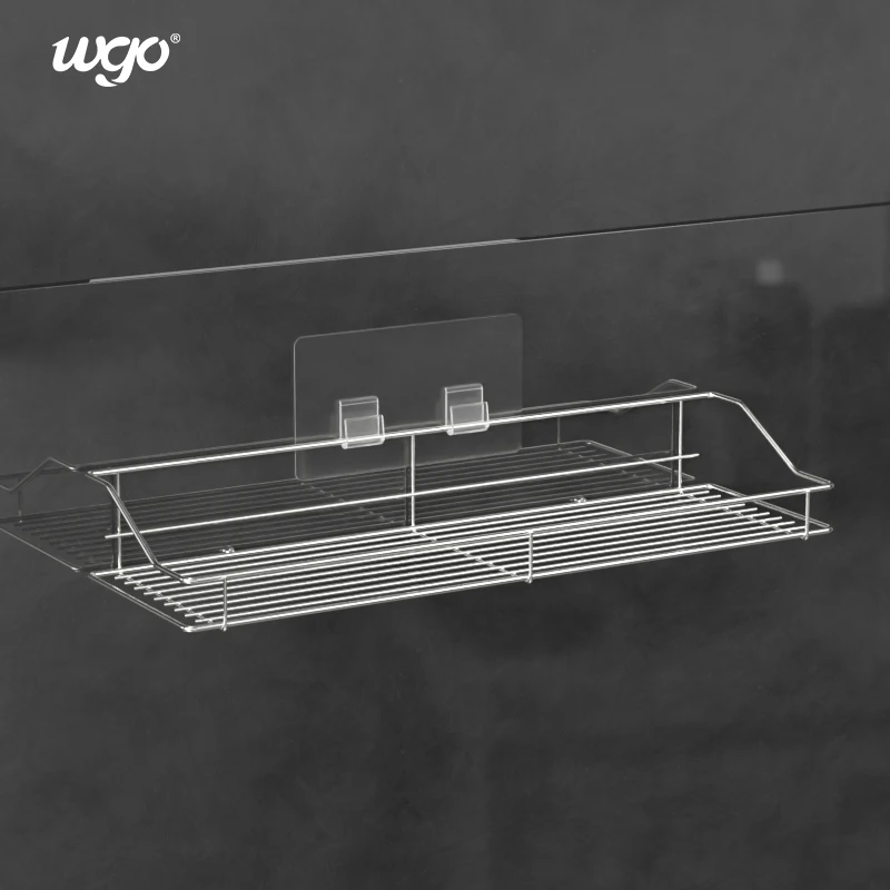 
Adhesive Reusable Bathroom Storage Basket Adjustable Hanging Shower Caddy Corner Wire Shelf Mount No Drilling Stainless Steel 