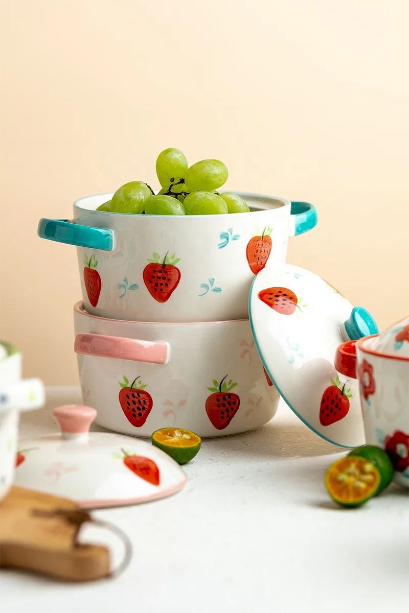 
Jade-cer hand-painted ceramic porcelain soup bowl tureen with lid with handles 