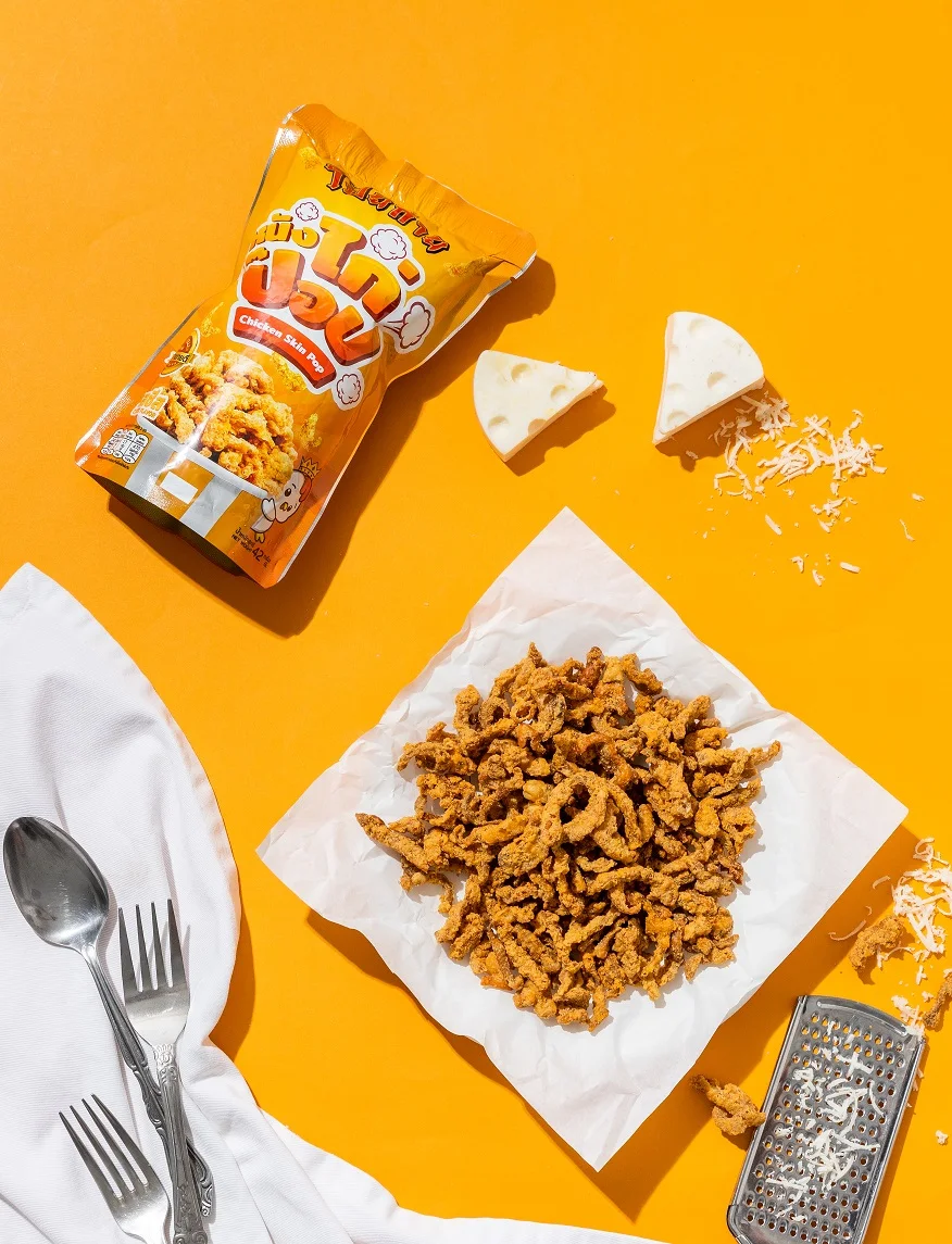 Poygai Crispy Fried Chicken Skin Pop Cheese Flavor 42 g. Premium Quality from Thailand for 100% Export