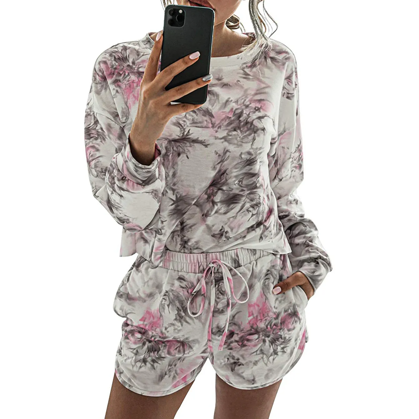 
 Лидер продаж, Прямая поставка с завода, комплект женской одежды для отдыха, 2 предмета, наборы для отдыха для женщин, свитшоты, рубашки и короткие комплекты  