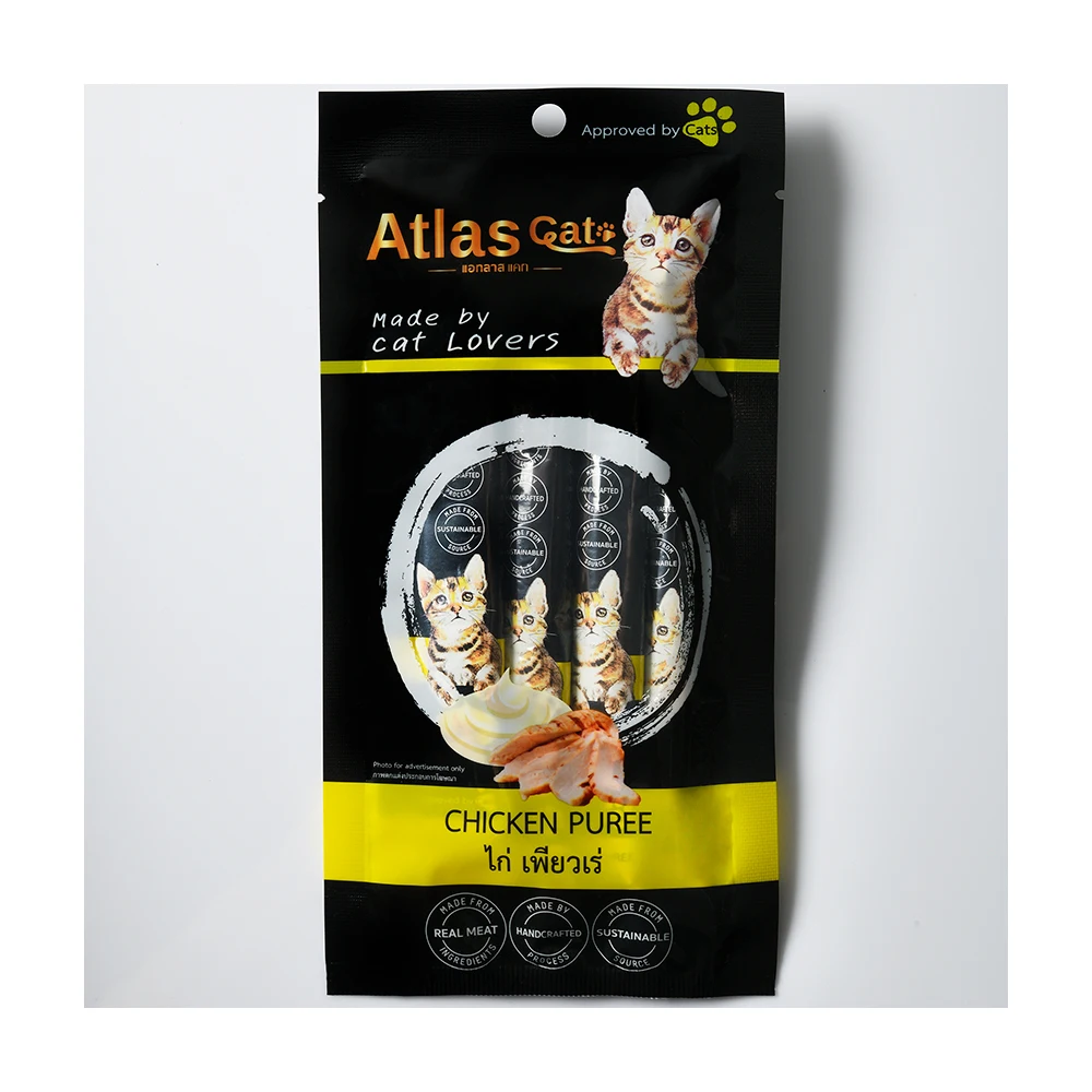 Атласная курица из кошачьей пюре, изготовленная из настоящих ингредиентов для мяса, корм для котят, товары для домашних животных, производитель из Таиланда