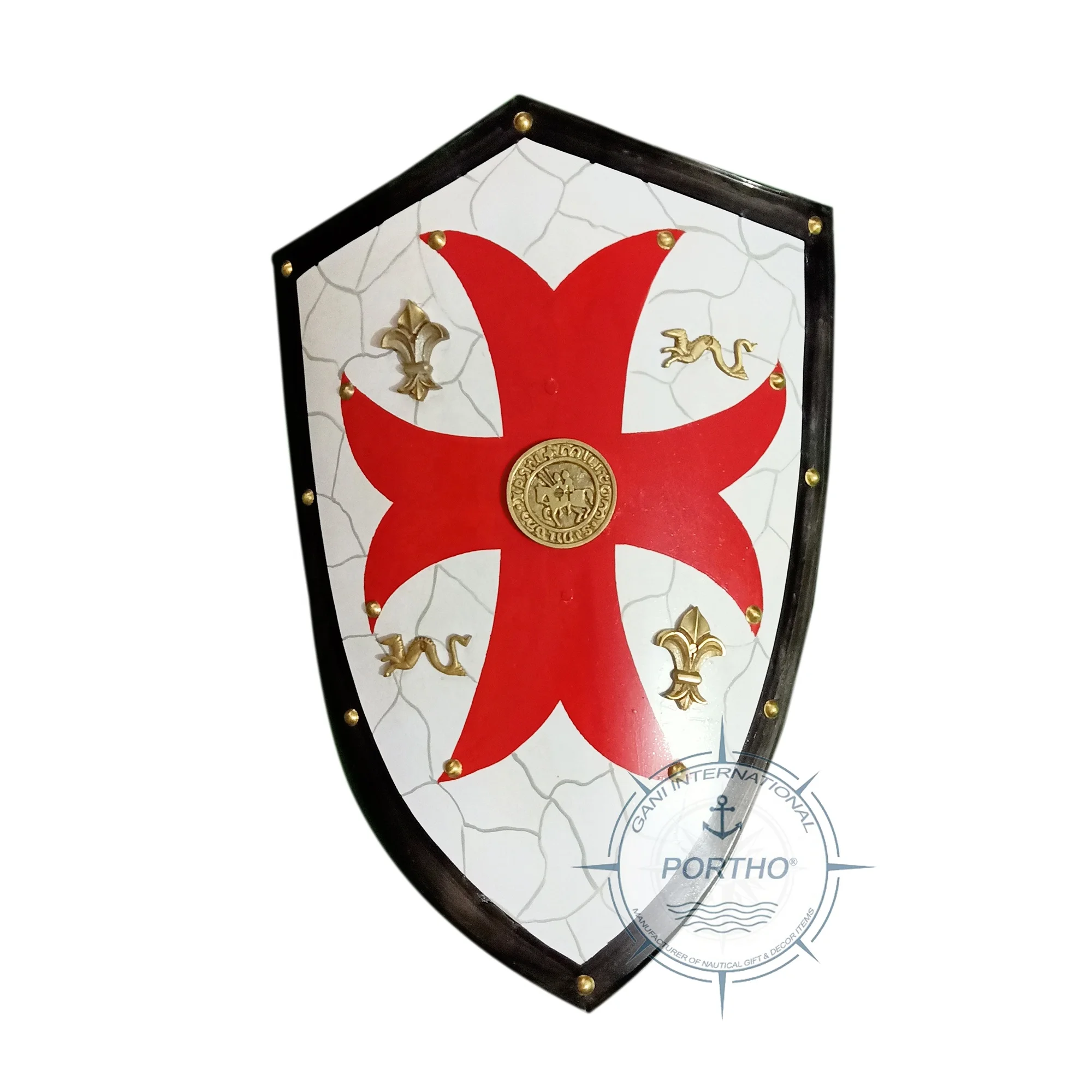 Knight Templar Royal Crusader Shield - Red Cross Heavy Cavalry Combat Ready For Battle Armor Shield Arms Costume