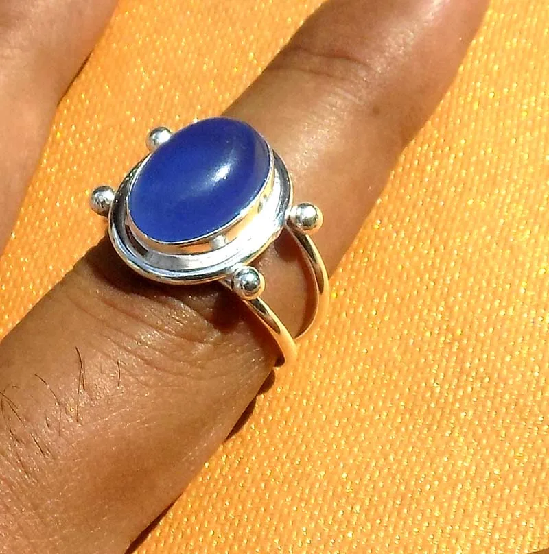 Aqua chalcedony gold plated bezel setting ring for unisex style