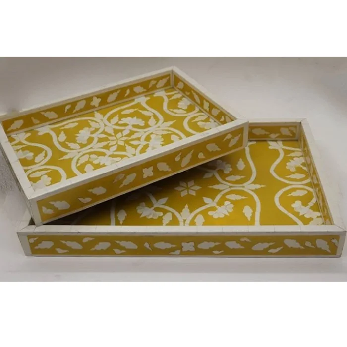 
High Quality Bone Inlay Serving Tray Latest Set Of 2 Attractive Yellow Serving Tray At Competitive Price 