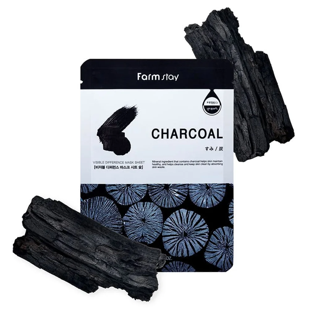 FARMSTAY VISIBLE DIFFERENCE MASK SHEET CHARCOAL PACK - made in Korea Cosmetic - anti-aging anti-wrinkle whitening face lift